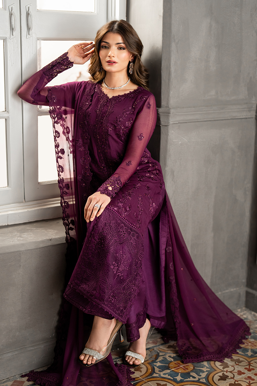 Azure Wedding Festive Luxury Chiffon Embroidered 3pc Unstitched