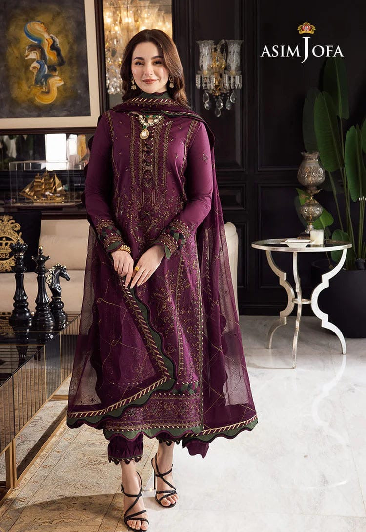ASIM JOFA 3PC Embroidered on stitched in premium Dhanak fabrics