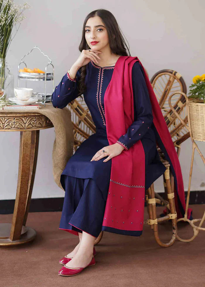 Aisling 3PC Embroidered Dhanak Suit with Heavy Embroidered Dhanak Shawal - NA102186