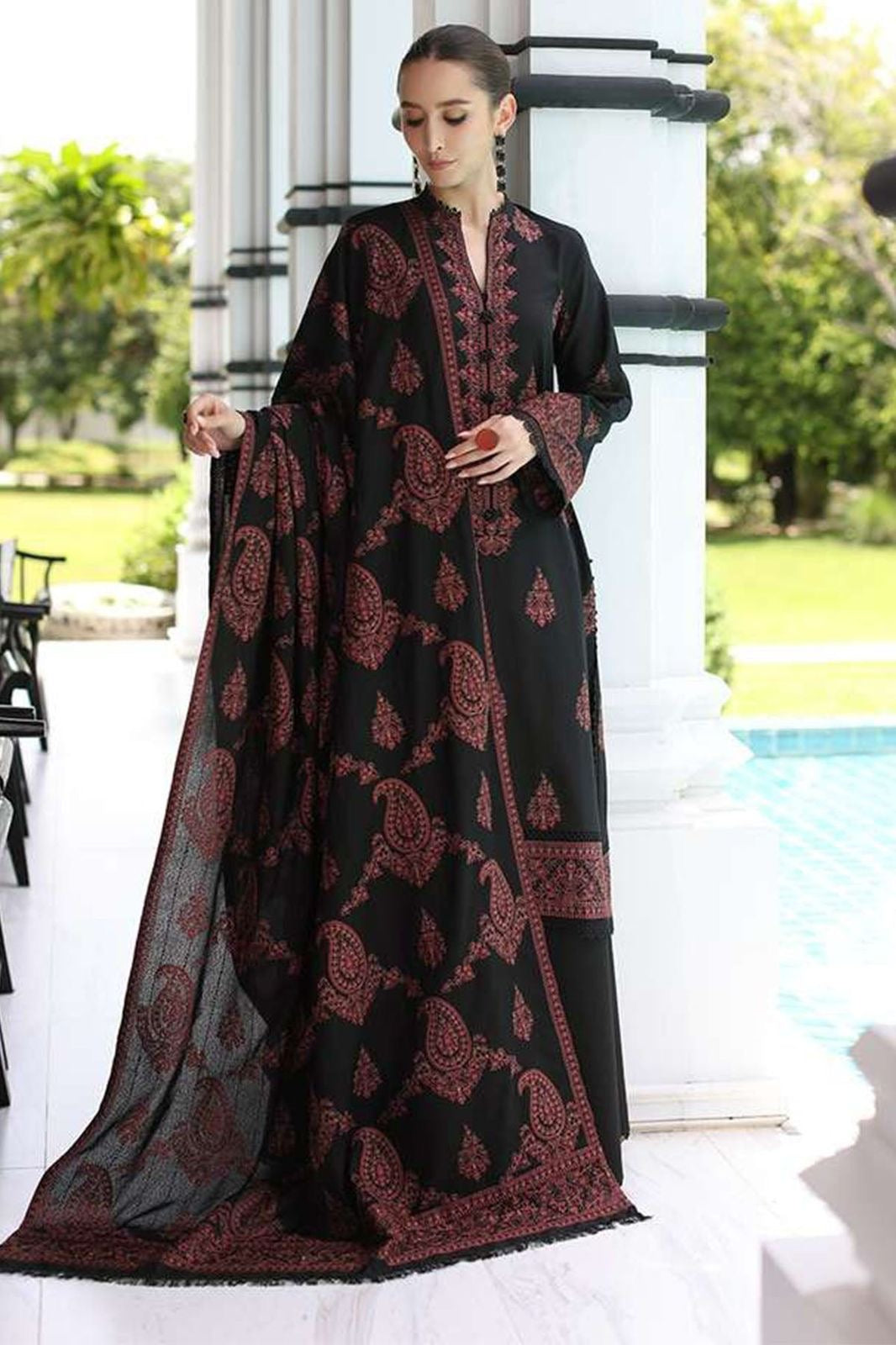 BAREEZE 3PC IN DHANAK WITH FULLY EMBROIDERED