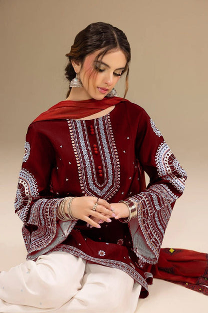 JAZIM UNSTITCHED 3PC DHANAK EMBROIDERED WITH DIGITAL PRINT SHAWL