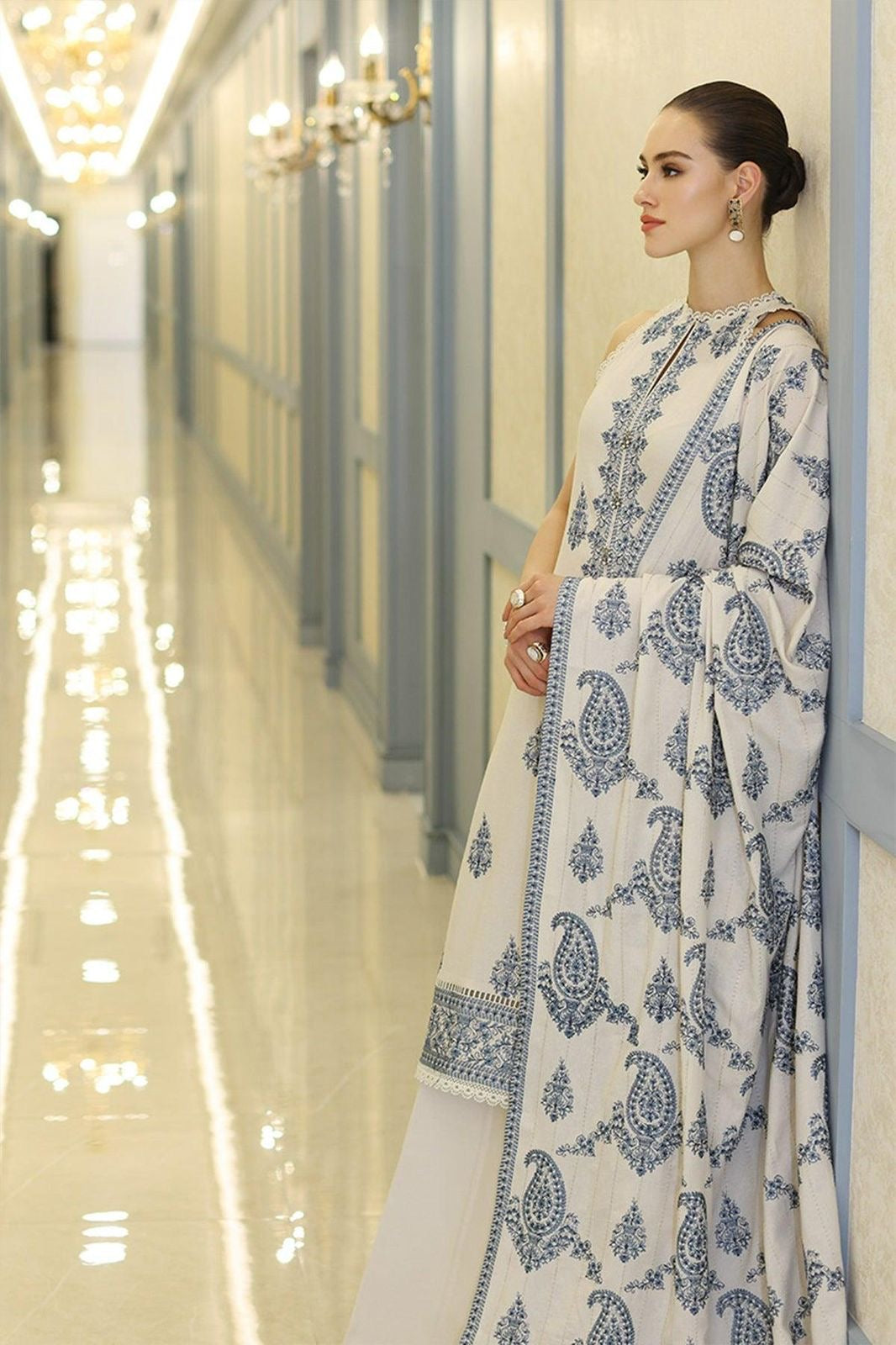 BAREEZE 3PC IN DHANAK WITH FULLY EMBROIDERED