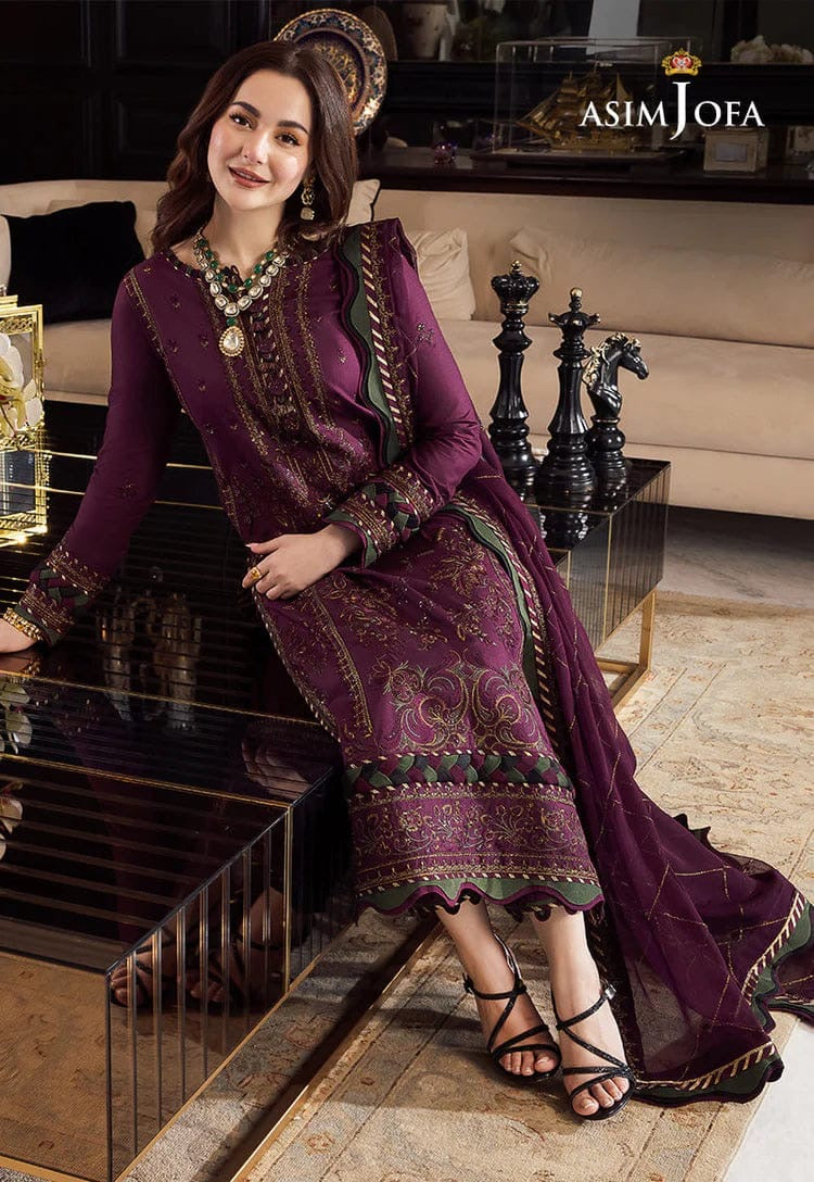 ASIM JOFA 3PC Embroidered on stitched in premium Dhanak fabrics