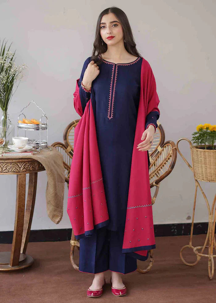 Aisling 3PC Embroidered Dhanak Suit with Heavy Embroidered Dhanak Shawal - NA102186