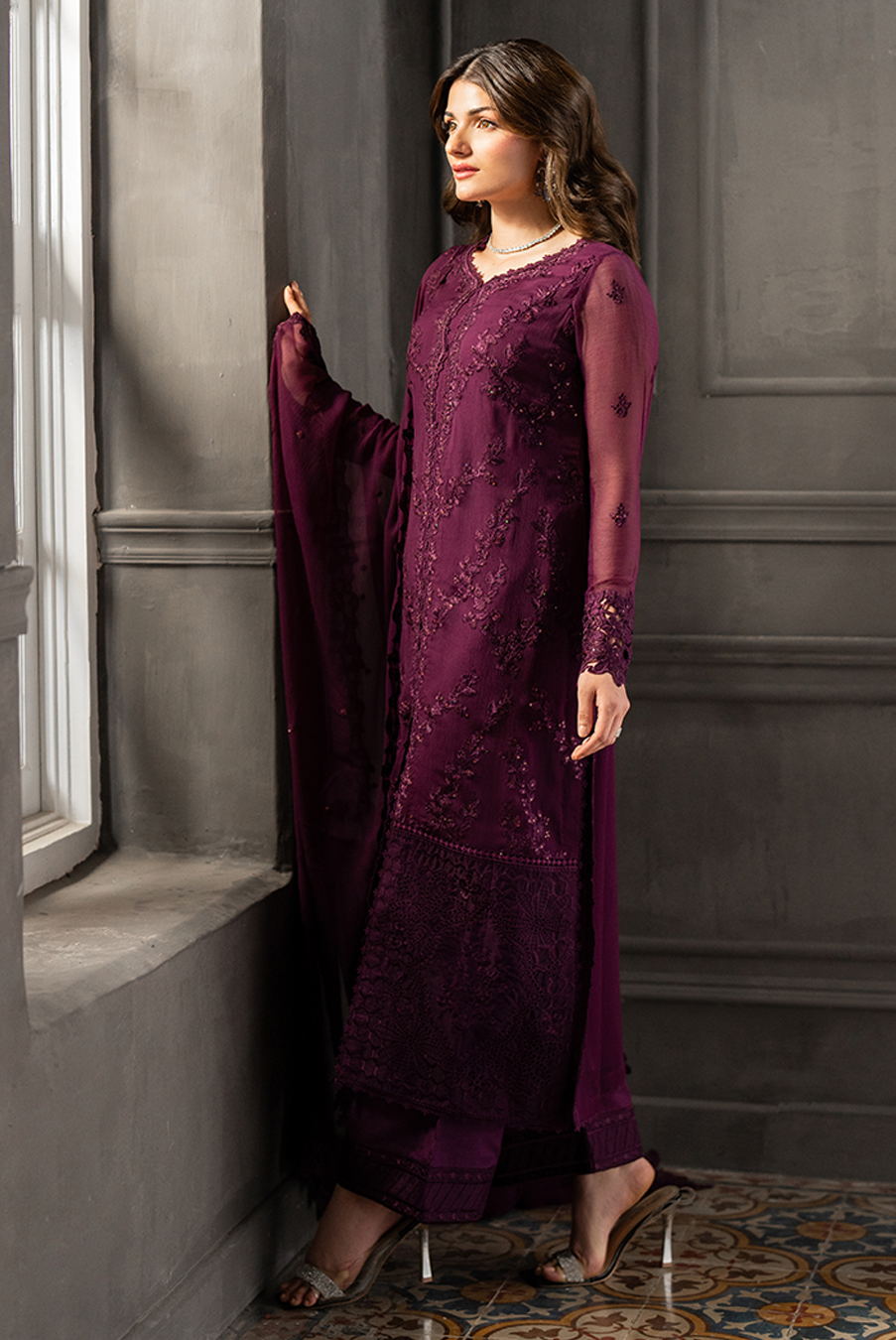 Azure Wedding Festive Luxury Chiffon Embroidered 3pc Unstitched