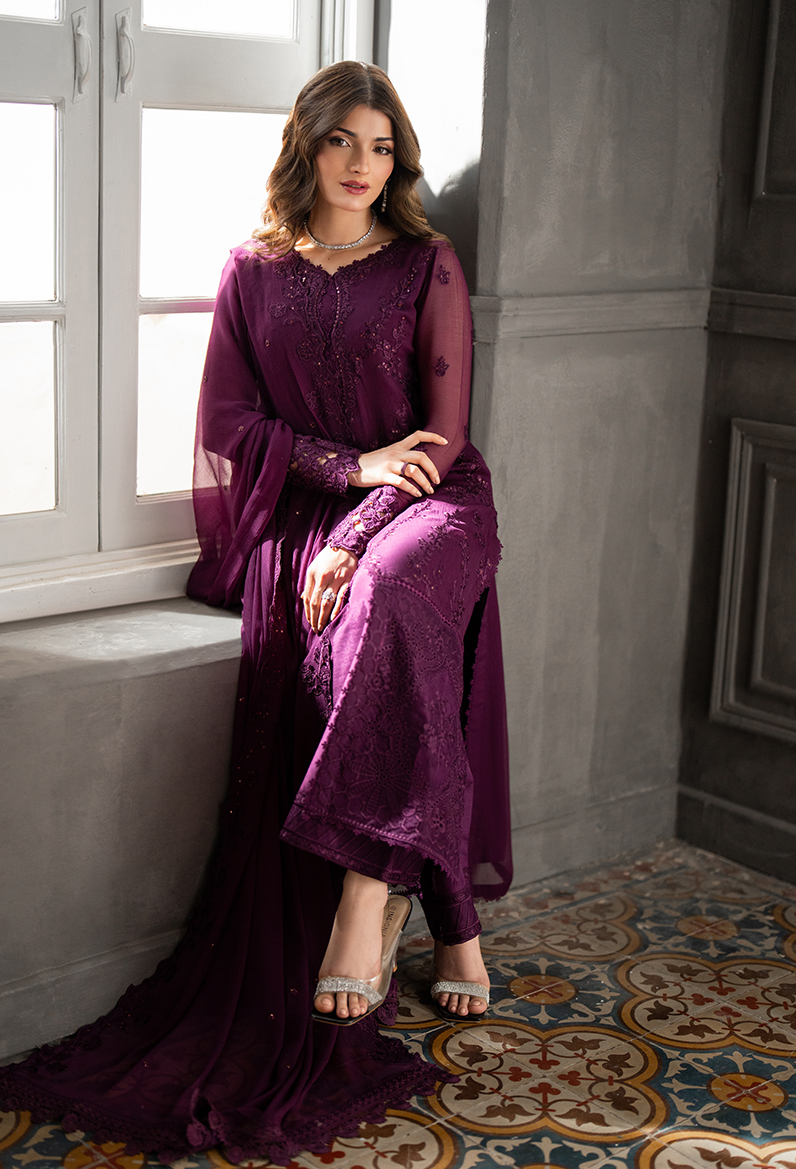 Azure Wedding Festive Luxury Chiffon Embroidered 3pc Unstitched