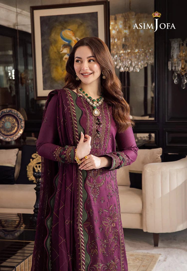 ASIM JOFA 3PC Embroidered on stitched in premium Dhanak fabrics