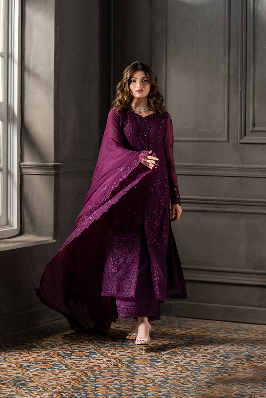 Azure Wedding Festive Luxury Chiffon Embroidered 3pc Unstitched