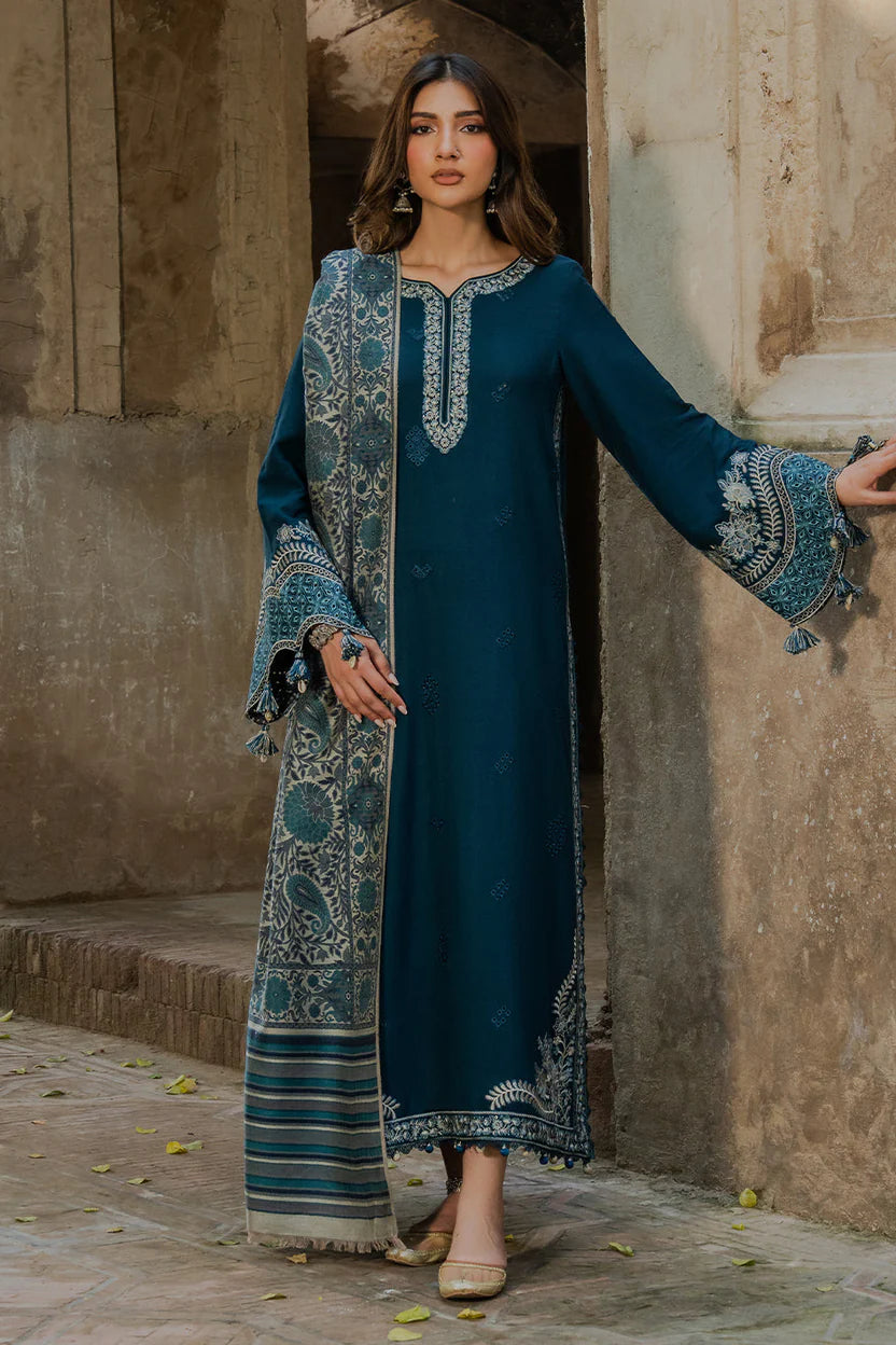 IZEL LUXURY UNSTITCHED WINTER DHANAK EMBROIDERED 3PC WITH DIGITAL PRINTED WOOL SHAWL