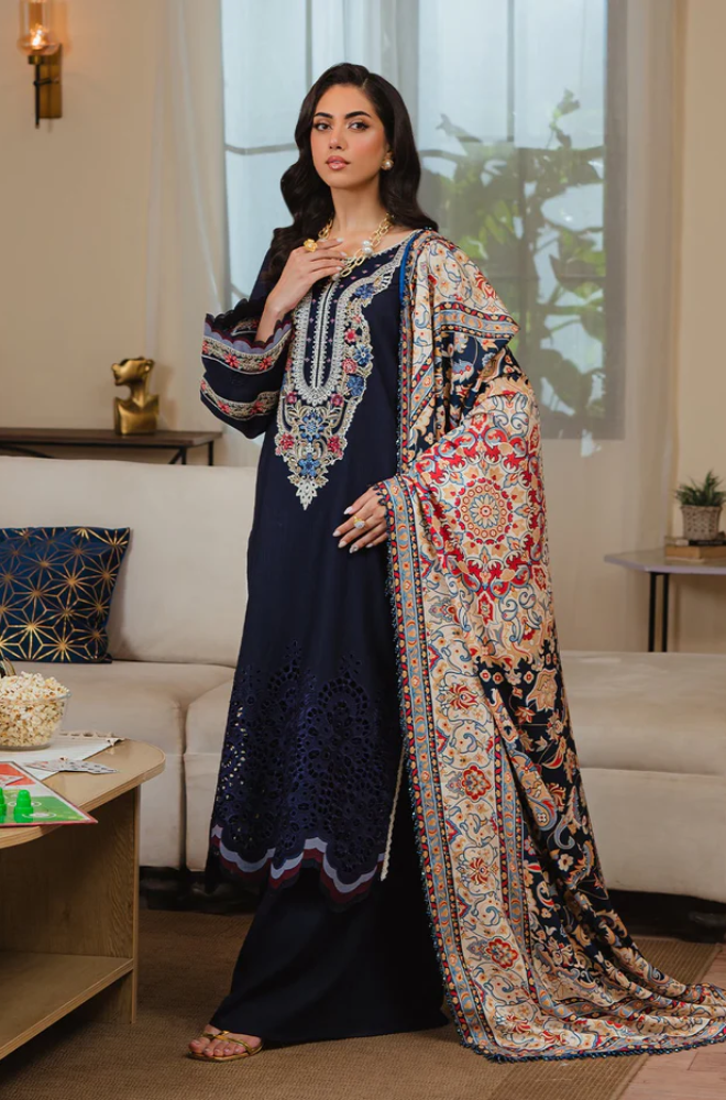 MAHNOOR - 3PC Unstitched Dhanak Embroidered Suit - US117