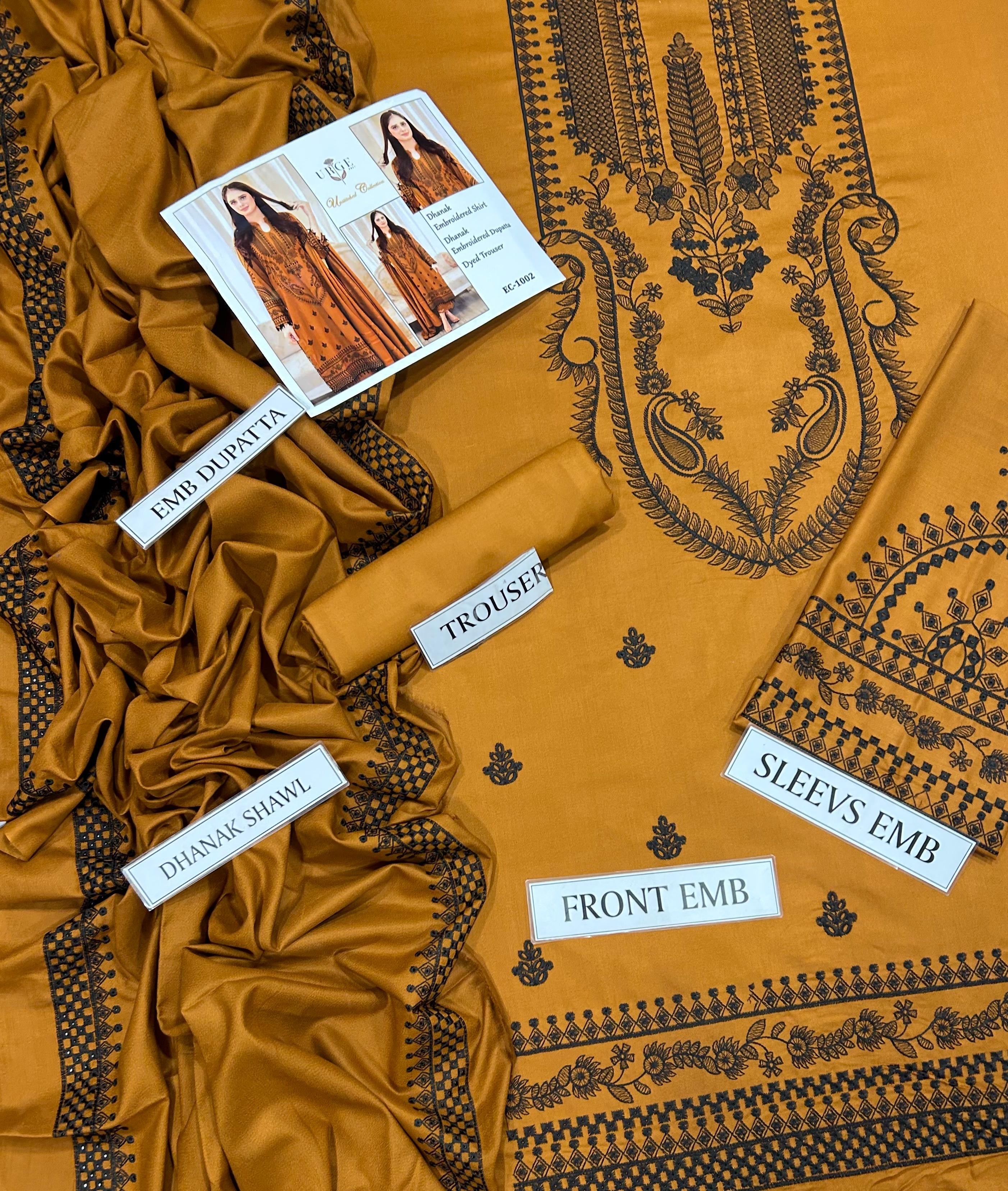 URGE 3PC UNSTITCHED FULLY EMBROIDERED SUIT