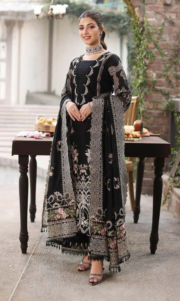 KAHF BLACK 3PC UNSTITCHED EMBROIDERED
