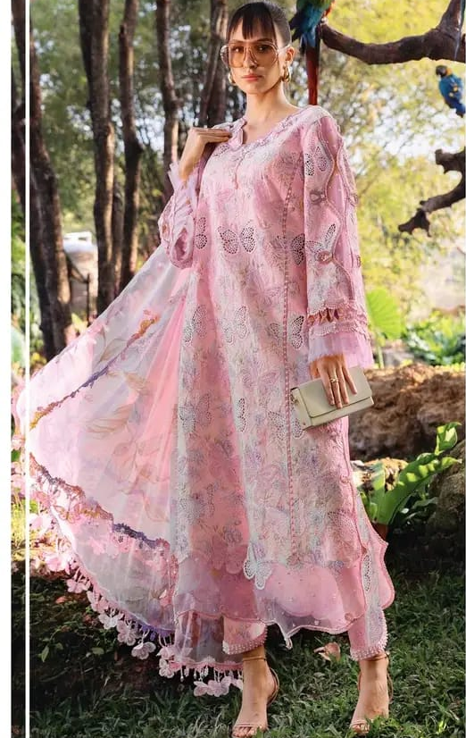 Maria B Butterfly Pink Full Printed Lawn Summer'26 Embroidered 3Piece Unstitched
