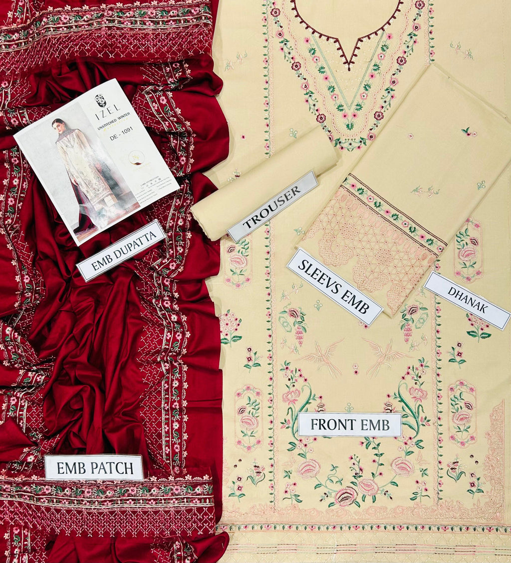 IZEL 3PC UNSTITCHED EMBROIDERED