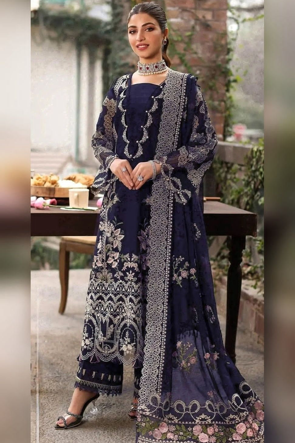 KAHF BLUE 3 LUXE UNSTITCHED EMBROIDERED