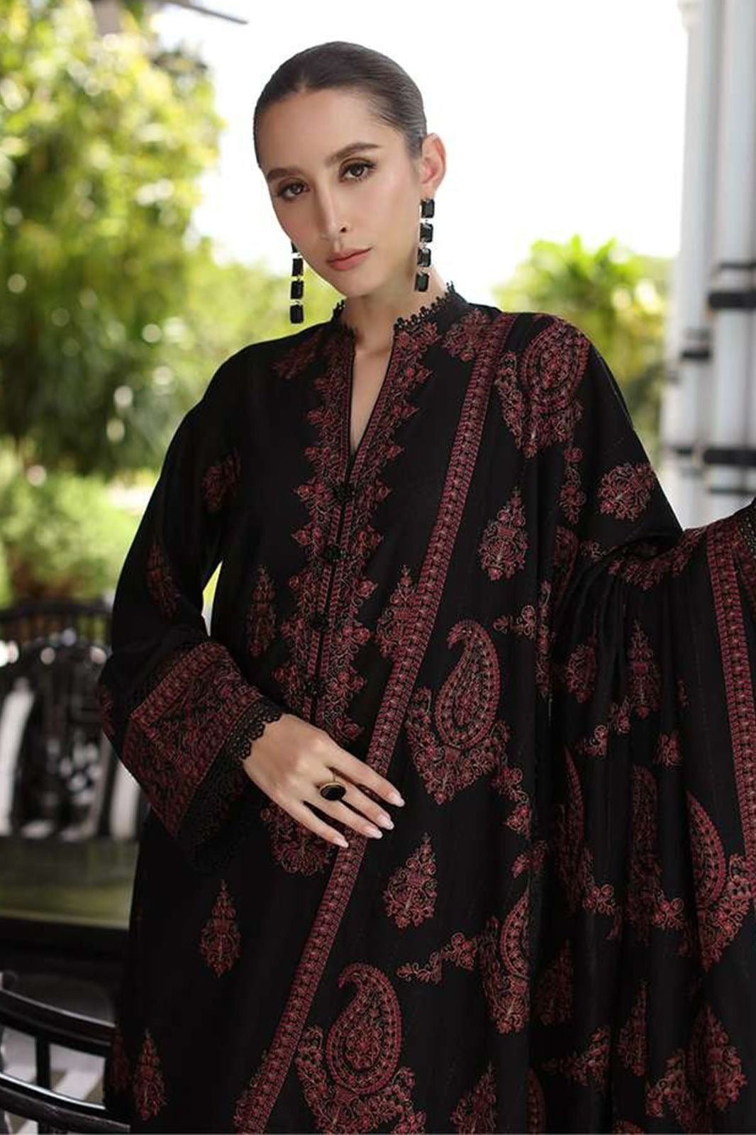 BAREEZE 3PC IN DHANAK WITH FULLY EMBROIDERED