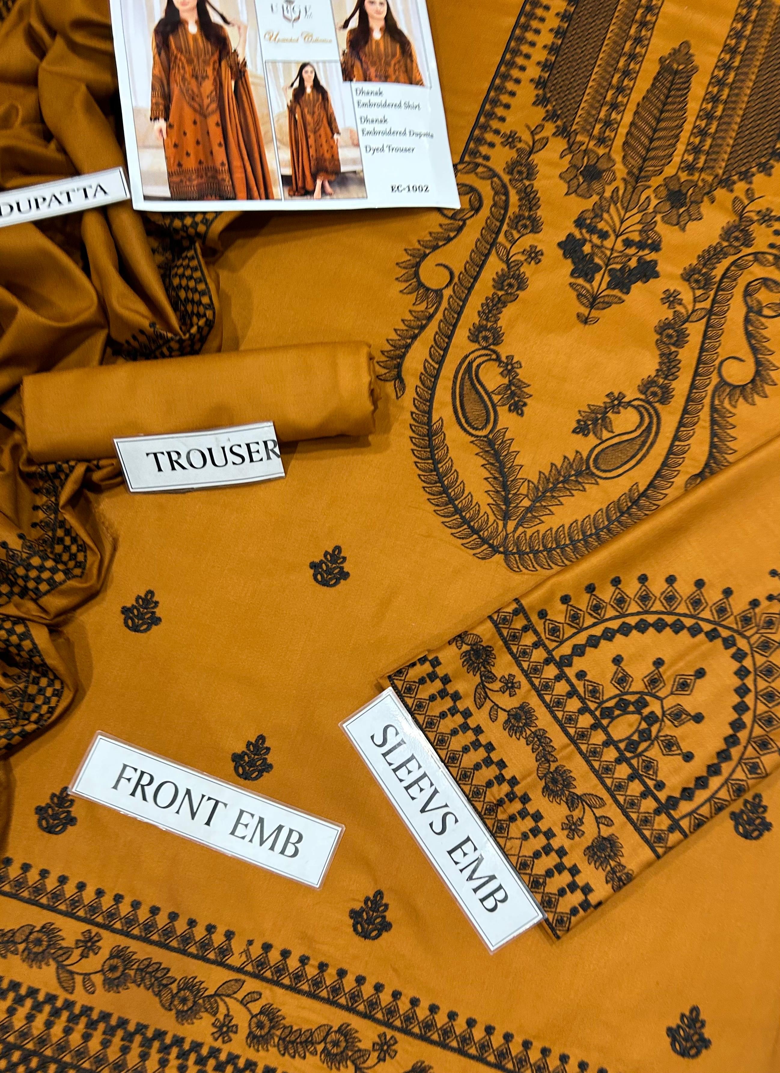 URGE 3PC UNSTITCHED FULLY EMBROIDERED SUIT