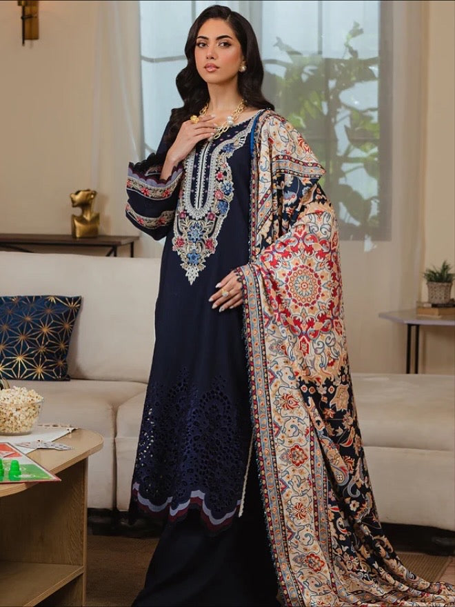 MAHNOOR - 3PC Unstitched Dhanak Embroidered Suit - US117