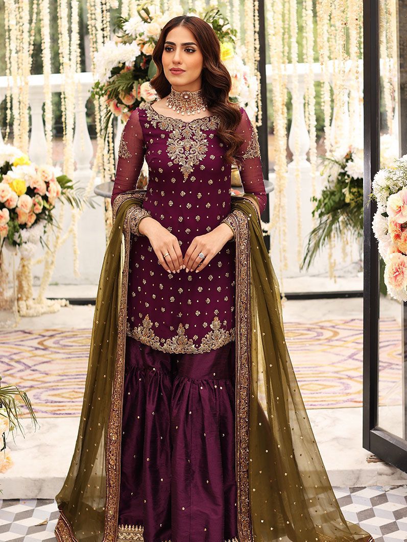 Aisha Imran Purple Bridal Collection Chiffon