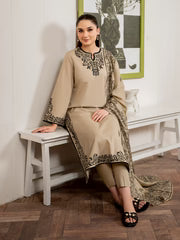 GARNET-3PC DHANAK EMBROIDERED SHIRT WITH COUTURE PRINT SHAWL AND TROUSER-ADR-4108